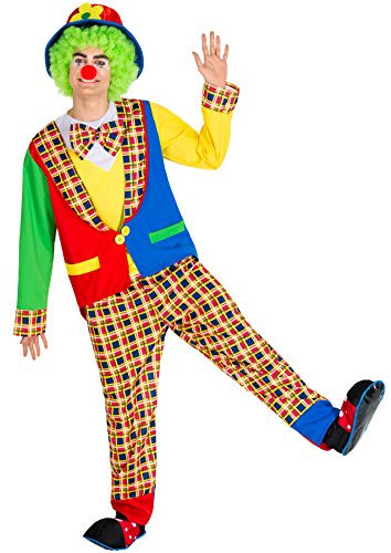 tectake dressforfun Herrenkostüm Clown | Kostüm + Clown-Nase & Schlapphut mit Filzblume | Harlekin Clown-Kostüm Fasching (M | Nr. 300839)