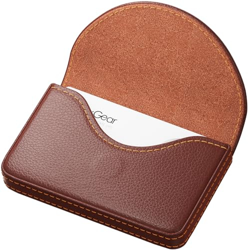 MaxGear Business Card Holder Case, PU Leather Business Card Case for Purse, Pocket Travel Name Card Holder Wallet for Men or Women Gift, Portable Magnetic Business Card Carrier, Slim & Stylish, Coffee