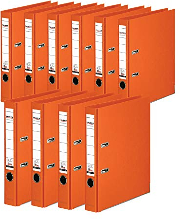 Original Falken 10er Pack Chromocolor Premium-Ordner. Made in Germany. Kunststoffbezug außen und innen 5 cm breit DIN A4 orange Ringordner Aktenordner Briefordner Büroordner Plastikordner