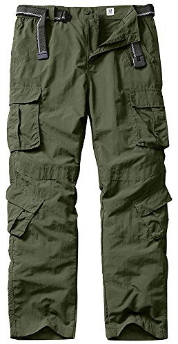 linlon Men's Outdoor Casual Quick Drying Lightweight Hiking Cargo Pants with 8 Pockets,Army Green,38