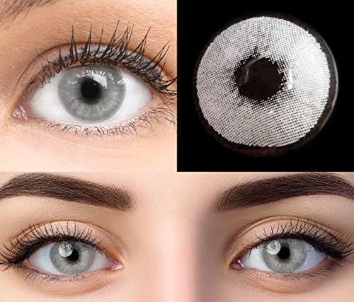 GLAMLENS Lenti a contatto colorate grigio Pisa Grey - mensili - con porta lenti a contatto -grigie naturali in silicone idrogel - 2 pezzi - DIA 14.2 - senza correzione 0.00 diottrie lente a contatto