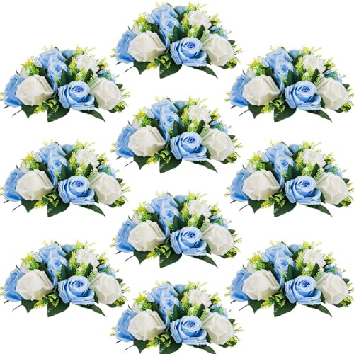 Inweder Flower Centerpieces for Wedding Tables: Wedding Table Decorations Blue & White Flower Balls Centerpieces for Engagement Cerebration Party Center Pieces 10 Packs