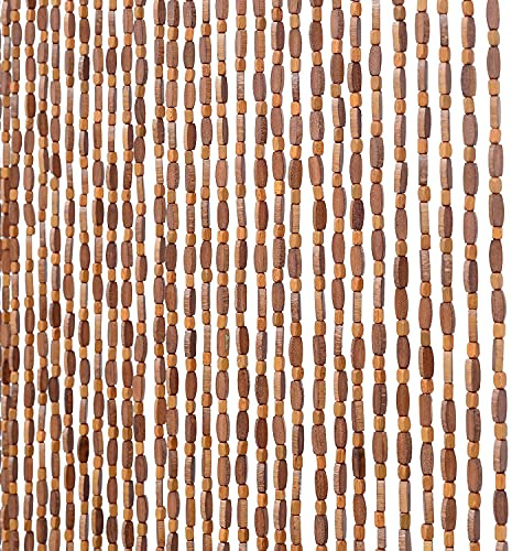 FlavorThings 52 Strands Brown Wood and Bamboo Beaded Curtain for Doorway Room Divider 36inch x 79inch，Bamboo and Wooden Doorway Beads-Boho Bohemian Curtain (Coffee)