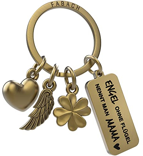 FABACH Beste Mama Schlüsselanhänger 3 Charms mit Gravur - Mutter Glücksbringer Mama Geschenk Anhänger für Muttertag und Geburtstag - Engel ohne Flügel nennt man Mama