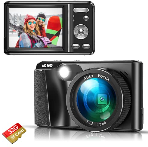 Digitalkamera,Hojocojo 4K 48MP Autofocus Fotokamera mit 32GB Speicherkarte 18X Digitalzoom,Kompaktkamera 3.0 Zoll IPS Screen für Teenager Anfänger Erwachsene