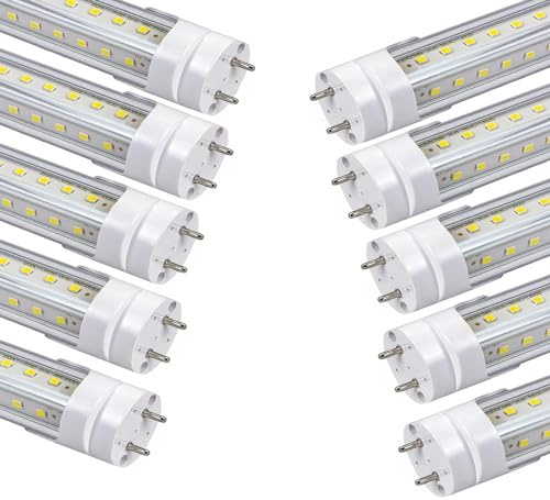 GOCuces 5 Foot T8 LED Tube Light,45W 4500lm,G13 Bi-Pin Base,5ft LED Bulb V Shape,Daylight White 5000K,60 inch Fluorescent Lights Bulbs T12,Dual-End Power,Ballast Bypass,Shop Lighting,Pack of 10