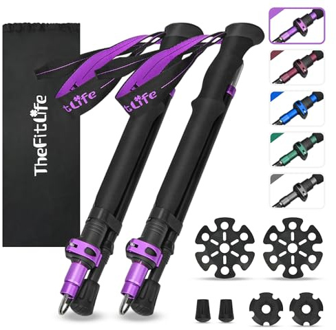 TheFitLife Collapsible Trekking Poles for Hiking – Lightweight Folding Walking Sticks for Men and Women with Extra-Long Foam Handle and Metal Flip Lock