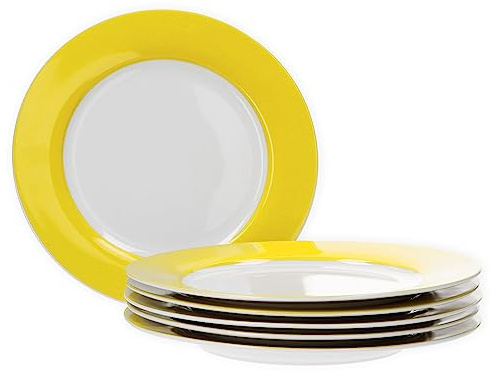 Van Well Vario Lot de 6 assiettes plates en porcelaine Jaune