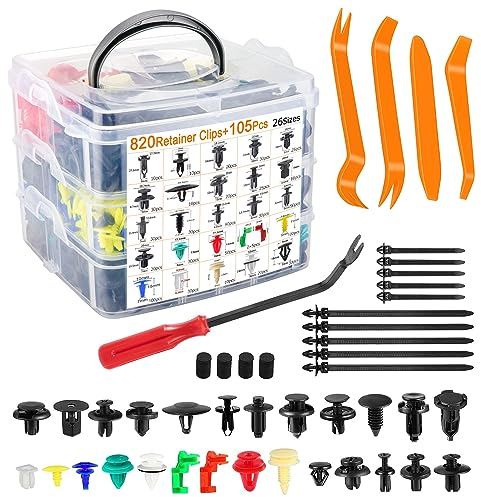 965Pcs Car Retainer Clips Plastic Car Trim Clips Kit, Car Bumper Retainer Clips Rivets Fasteners, 26 Sizes Auto Push Pin Rivets Kit, Door Trim Panel Fender Clips with Fasteners Remover Tools