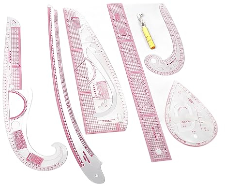 7-teiliges Bekleidungsmode-Lineal-Schneider-Set, Nählineal, Metrisches Lineal-Set, Kurvenförmige Bewertungslineale, Nähen, Französische Kurve, Metrisches Lineal für Anfänger,