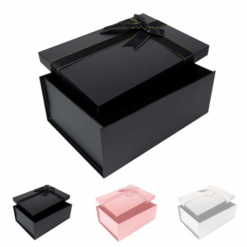 Geschenkbox mit Deckel,22.5x16x8.5cm,Schwarz Geschenkverpackungskasten mit Grußkarten,Gift Box,Geeignet für Vatertag, Muttertag, Weihnachten, Ostern, Valentinstag und Geburtstagsverpackung