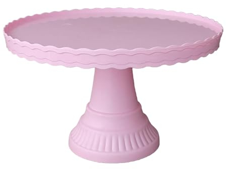 ulafbwur Soporte de plástico para tartas de 12 pulgadas, estable, antideslizante, diseño de onda, plato de exhibición de postres para boda, rosa