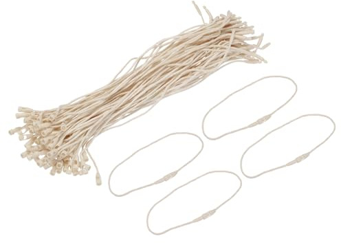 QUARKZMAN 100 Stück Hängeetiketten Schnur, 190mm Länge Polyester Sicherheitsfäden mit Schnappverschluss für Kleidungsetiketten – Ideal für Preisschilder & Produktkennzeichnung, Beige
