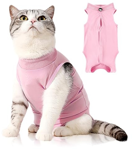 Plimbin Cat Recovery Suit Post Surgery Bodysuit for Cats, Anti-Lick Pet Vest for Kitten Spaying, Professional Recovery Suit for Abdominal Wounds or Skin Diseases (Pink, M)