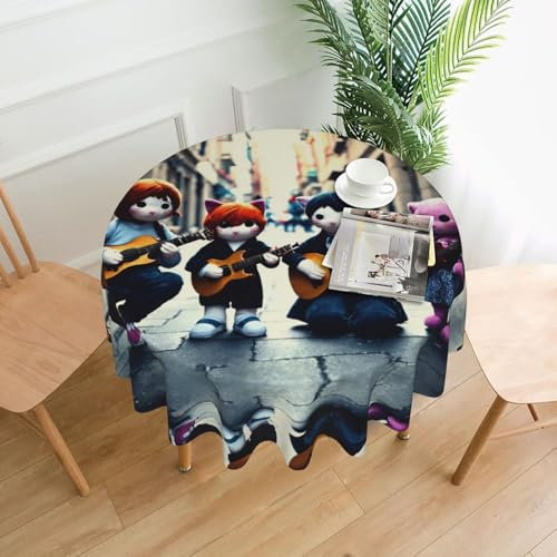 PHAYAH Tovaglia rotonda da 152 cm, motivo gattino che suona la chitarra, tovaglia per feste per casa, cucina, sala da pranzo, feste, uso interno ed esterno