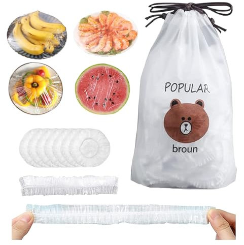 Lot de 500 couvercles pour aliments, film alimentaire avec élastique, couvercles alimentaires transparents, réutilisables, sacs de conservation élastiques, blancs