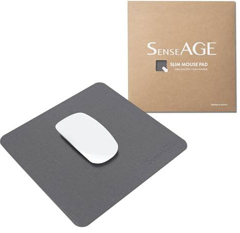 SenseAGE klein Mauspad 22x22cm | 0.2cm Ultradünnes Mousepad | Unterlage für Laser-/Kabel/Kabellos Maus | klein Mouse Mat ideal für Büro und Homeoffice | Slim Mausmatte (Dunkelgrau (mit Logo))