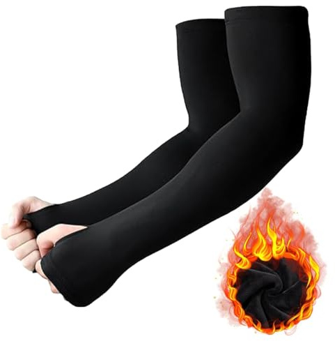 Manchette Hiver Sport avec Trou pour Le Pouce Manchon De Bras Femme Homme Manchon De Bras Hiver pour Cyclisme Golf Tennis Randonnée Basketball Football Course (M,Noir)