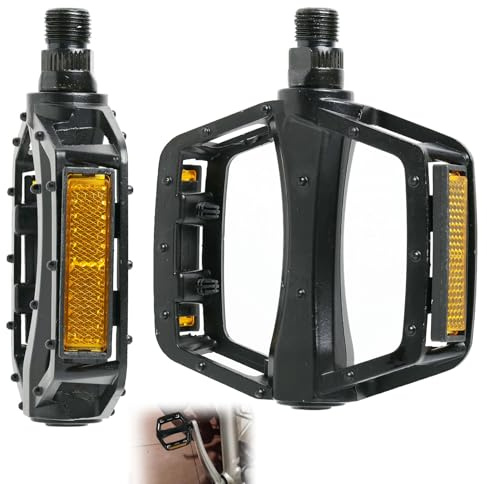 Pedales de Bicicleta de Aluminio Antideslizantes con Reflectores, Pedales de Plataforma para BMX, MTB y Bicicletas de Montaña, Rodamiento de 9/16 Pulgadas