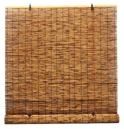 Naturel Store Bambou Exterieur,Store Occultant en Bambou 30 35 45 60 75 80 100 125 140 155,Stores À Rouleaux Romains avec Ascenseur,65% Protection Solaire(110 x 89 cm)