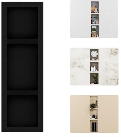 Geenspring 16'' x 50'' Shower Niche Insert Tile Ready, Recessed Niche for Shower Wall, Built-in Three-Layer Waterproof Shelf for Bathroom Storage, Matte Black