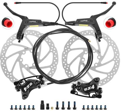 4-Pistons E-Bike Hydraulic Disc Brake Set, 2-PIN Electric Power-Off Hydraulic Brakes Set with 160mm Rotors, Pre-Bled with Mineral Oil Brakes Kit for eBike, MTB, Electric Scooters