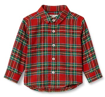 Amazon Essentials x Sofia Grainge Camisa de Franela de Cuadros con Botones Bebé Niño, Rojo Cereza Patrón A Cuadros Navideño, 24 meses