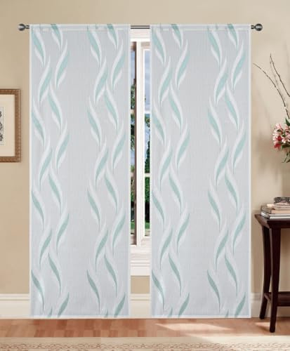 GBiancheria Tende a pannello Madrid 60 cm – coppia tende semitrasparenti in jacquard moderne ed eleganti, disponibili in vari colori, facili da lavare e subito pronte da appendere (Salvia, 60x240 cm)
