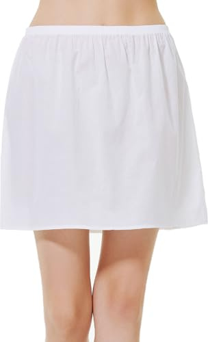 BEAUTELICATE Sottogonna Donna 100% Cotone Lunga Corto Mezza Gonna Sottoveste a Gonna Antistatico Vita Elastica Lingerie (Bianco - 40cm, M)