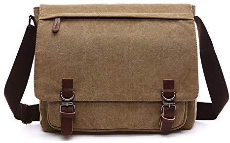 Rufun Bolso Bandolera de Hombro Lienzo Laptop Maletín Bolsa para la Escuela (marrón, L)