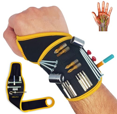 BINYATOOLS Magnetisches Armband, Schwarz, mit super starken Magneten für Schrauben, Nägel, Bohrer. Einzigartiges Handgelenkbandage-Design, Heimwerker, Elektriker