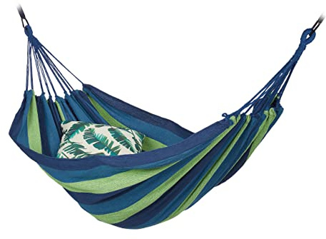 Relaxdays Hängematte aus Baumwolle, mit Befestigung & Beutel, BxT: 240 x 150 cm, In- & Outdoor, bis 200 kg, blau-grün