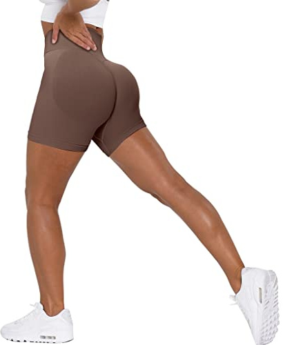 Unthewe - Pantaloncini da allenamento push-up da donna, a vita alta, senza cuciture, per palestra e yoga, L