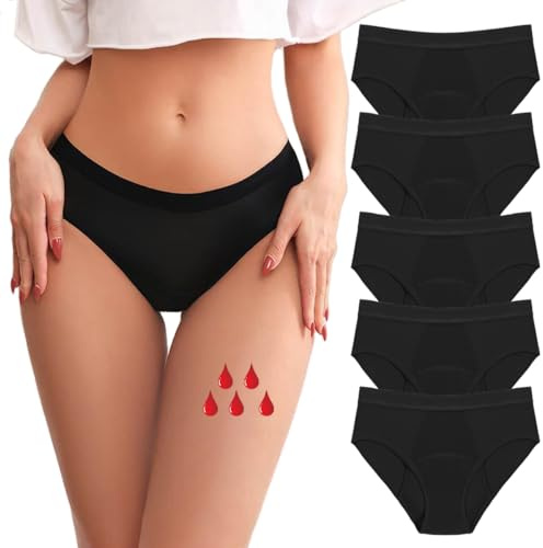 Yintry Women's Period Panties with 4 Layers of Leakproof Protection - Heavy Flow Mid Waist Menstrual Underwear 5 Pack Cotton Briefs