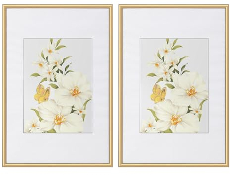 WOLTU Bilderrahmen 21x29,7cm DIN A4 Set of 2 Fotorahmen aus Kunststoff mit Passepartout, Posterrahmen zum vertikalen oder horizontalen Aufhängen/Aufstellen, Collage Wanddeko, Gold