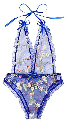 DUHGBNE Biancheria Intima Poliestere Fiore Ricamo Donna Quotidiana Creme Depilatorie (Blue, L)