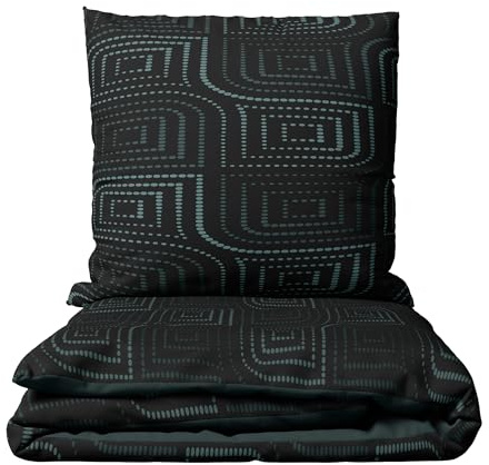 Leonado Vicenti Baumwolle Bettwäsche Renforce Set Petrol Schwarz Gestreift Wendebettwäsche Deckenbezug Kissenbezug mit Reißverschluss 2teilig, 155x200 cm