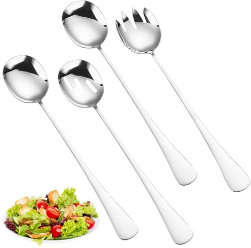 AKONE Salladsbestick, rostfritt stål, 4 stycken, salladsbestickset med gaffel och sked, 28 x 5,5 cm, salladssked, bestick för kök, matsal, familjecamping och picknick (vit)
