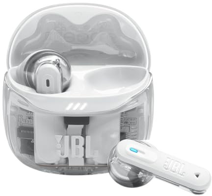 JBL Tune Flex Ghost 2, Kabellose Bluetooth-In-Ear-Ohrhörer mit Noise-Cancelling, 48 h Wiedergabezeit, IP54 wasser - und staubgeschützt, Multipoint-Verbindung, Ergonomisches Design, White Ghost