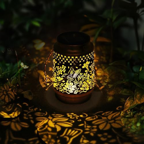 Lanterne Solari da Esterno, Lanterna da Giardino, Lampada Solare in Metallo con Colibrì Sospeso, IP65 Impermeabile, Lanterna Solare da Giardino per Patio, Cortile, Portico
