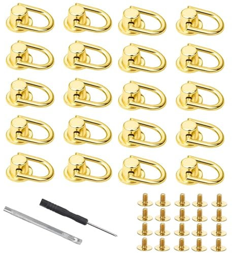 20 Stücke D Ring Stud Screw Head, Metallring Kopf Button Stud Nieten, Nieten mit Ring Gold, Nieten für DIY Geldbörse Lederkragen Gürtel Handtasche Schuhe