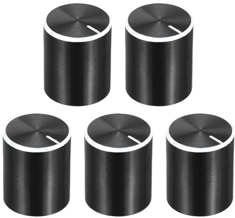 sourcing map 5pcs Potentiometer Knob Knurled Shaft Black Aluminum 6mm Shaft Dia. Rotary Knob 15mmx15mm Guitar Volume Control Knob