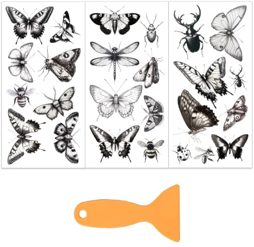 OLYCRAFT 3 st/set skiss insekter gnugga på överföringar för möbler och hantverk 15 x 30 cm fjärilsmöbler dekaler insektsöverföring av klistermärken gnugga på dekaler med 1 st skrapa för trämöbler