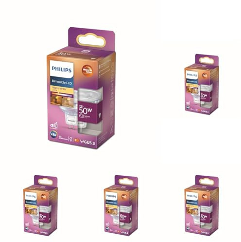 Philips ampoule LED Spot GU5.3 50W Blanc Chaud, Compatible Variateur (Lot de 5)