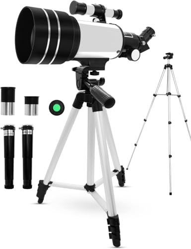 Space Astronomical Telescope, 70mm Aperture 300mm(F/5.7) Focal Length Refractor Telescopes with Adjustable Tripod for Kids, Educational and Learning Toys for Astronomy Beginners
