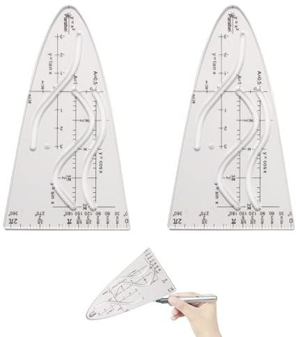 Huoflame Parabelschablone Mathe 2 Stück – Transparente Cosinus Lineal Vorlage, Geometrie Schablone für Sinus Tangens Kurvenzeichnen – Präzises Schüler Lineal für Schule Unterricht Büro