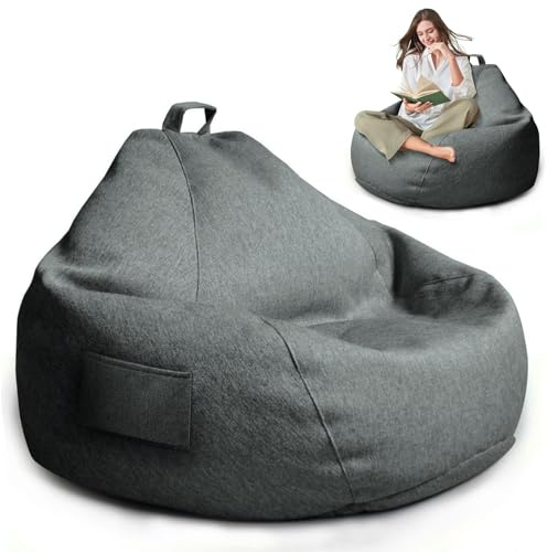 MeYuxg Pouf de Jeu XL,Housse Uniquement (sans Rembourrage),100 x 120 cm Bean Bag pour Adultes,ouf de Rangement pour Salon/Salle de Jeux pour l'extérieur et l'intérieur(Gris foncé)