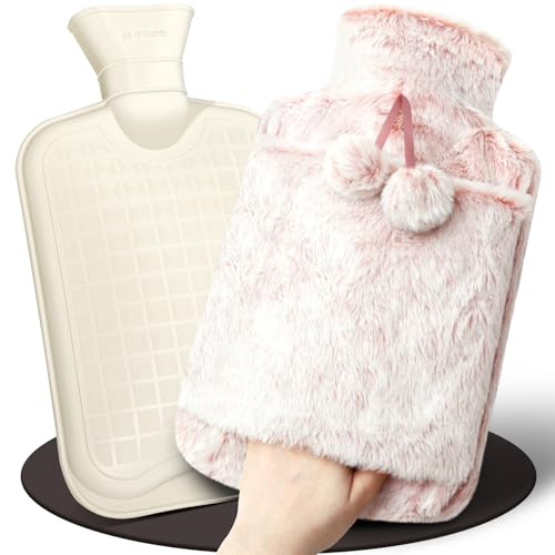 Bouillotte Eau Chaude, 2L Grande Bouillotte Moelleuse Avec Poche Kangourou, Bouillottes Avec Housse Premium Douce et Molletonnée, Bouillotte Chaude Chauffe Main/Cou/Ventre, Bouillote Antifuite