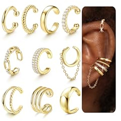 Chriscoco 10pcs Ear Cuff Gold für Damen Fake Ohrringe Set Clip Ohrringe Ohne Ohrloch Earcuffs Gold Ohrmanschette Fake Helix Piercing Knorpel Wrap Cuff Ohrklemme