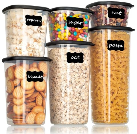 Cozary Vorratsdosen Set – 6 verschiedene Größen luftdichte Vorratsdosen mit Deckel (0.36L bis 1.64L) und 8 schwarze Etiketten, ideal für Küche & Lagerung, lebensmittelgerechte Aufbewahrungsboxen